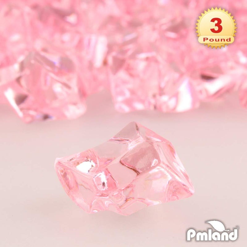 PMLAND Clear Fake Ice Rocks â€“ 550 Pcs Large Pink Acrylic Gems Crushed Plastic Diamonds, 3 Lbs / 2.25 Quarts Bulk Vase Filler for Centerpieces Wedding Theme DÃ©cor Aquarium Table Scatter - Image 3